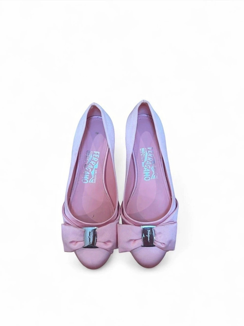Pink Salvatore Ferragamo Varina Satin Bow Ballet Flats